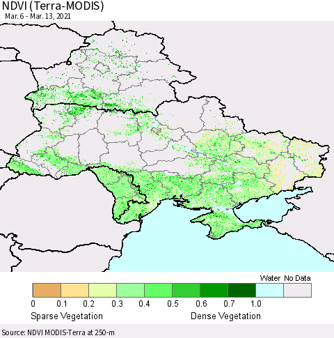 Ukraine, Moldova and Belarus NDVI (Terra-MODIS) Thematic Map For 3/6/2021 - 3/13/2021