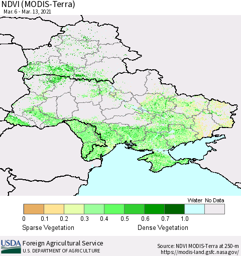 Ukraine, Moldova and Belarus NDVI (Terra-MODIS) Thematic Map For 3/11/2021 - 3/20/2021
