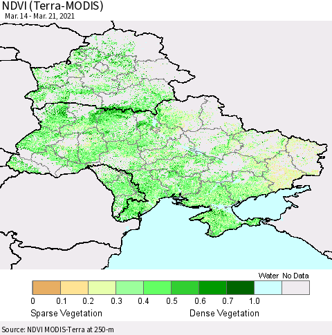 Ukraine, Moldova and Belarus NDVI (Terra-MODIS) Thematic Map For 3/14/2021 - 3/21/2021