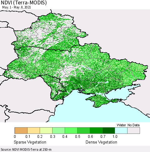Ukraine, Moldova and Belarus NDVI (Terra-MODIS) Thematic Map For 5/1/2021 - 5/8/2021