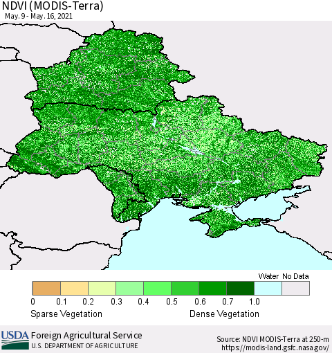 Ukraine, Moldova and Belarus NDVI (Terra-MODIS) Thematic Map For 5/11/2021 - 5/20/2021