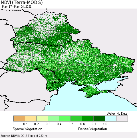 Ukraine, Moldova and Belarus NDVI (Terra-MODIS) Thematic Map For 5/17/2021 - 5/24/2021
