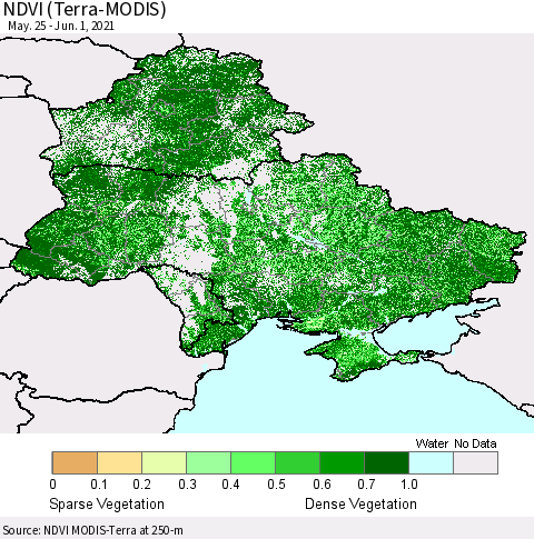 Ukraine, Moldova and Belarus NDVI (Terra-MODIS) Thematic Map For 5/25/2021 - 6/1/2021