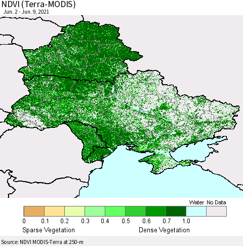 Ukraine, Moldova and Belarus NDVI (Terra-MODIS) Thematic Map For 6/2/2021 - 6/9/2021