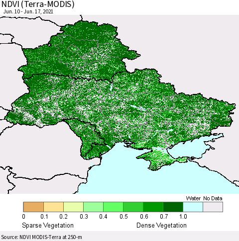 Ukraine, Moldova and Belarus NDVI (Terra-MODIS) Thematic Map For 6/10/2021 - 6/17/2021