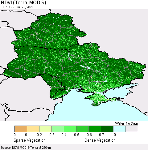 Ukraine, Moldova and Belarus NDVI (Terra-MODIS) Thematic Map For 6/18/2021 - 6/25/2021
