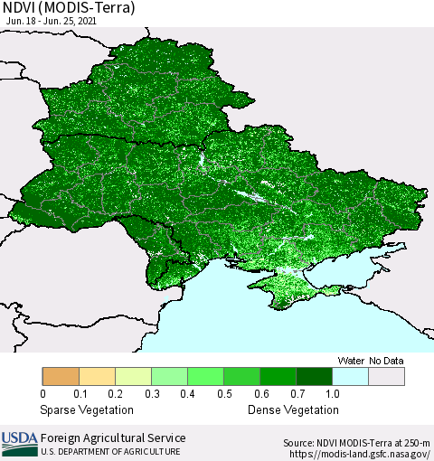 Ukraine, Moldova and Belarus NDVI (Terra-MODIS) Thematic Map For 6/21/2021 - 6/30/2021