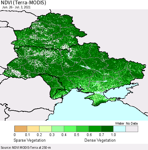 Ukraine, Moldova and Belarus NDVI (Terra-MODIS) Thematic Map For 6/26/2021 - 7/3/2021
