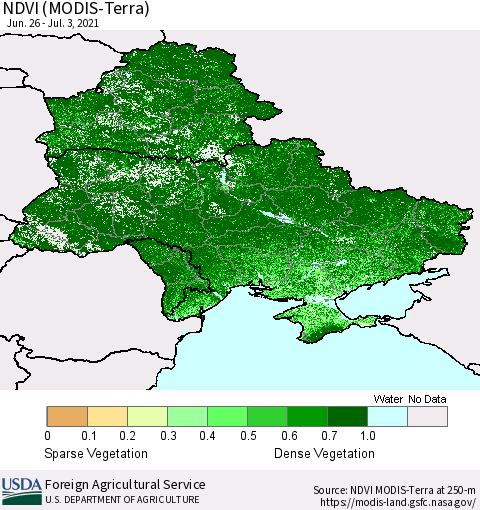 Ukraine, Moldova and Belarus NDVI (Terra-MODIS) Thematic Map For 7/1/2021 - 7/10/2021
