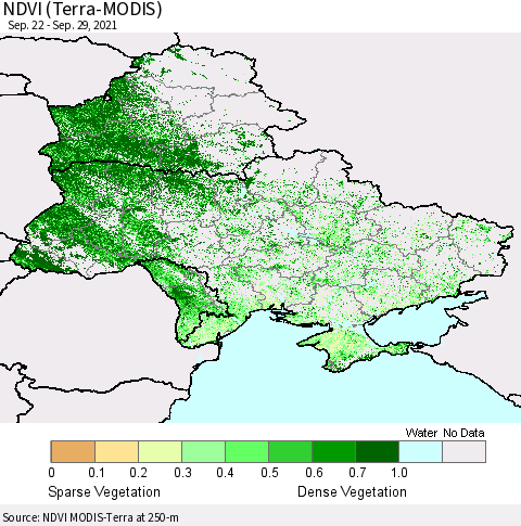 Ukraine, Moldova and Belarus NDVI (Terra-MODIS) Thematic Map For 9/22/2021 - 9/29/2021