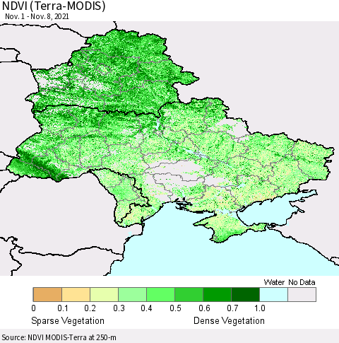 Ukraine, Moldova and Belarus NDVI (Terra-MODIS) Thematic Map For 11/1/2021 - 11/8/2021