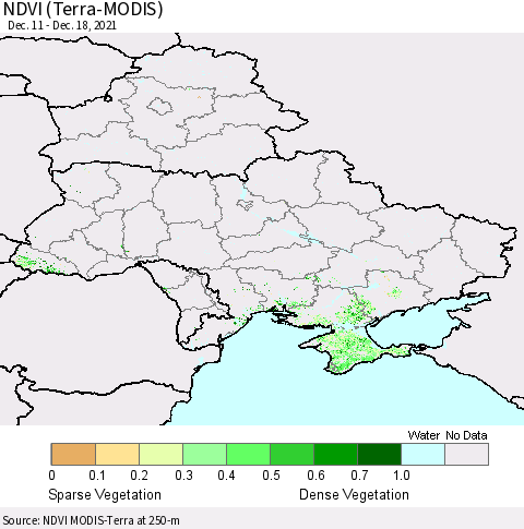 Ukraine, Moldova and Belarus NDVI (Terra-MODIS) Thematic Map For 12/11/2021 - 12/18/2021