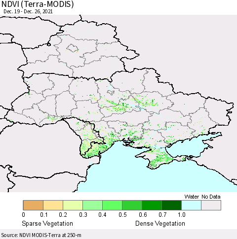 Ukraine, Moldova and Belarus NDVI (Terra-MODIS) Thematic Map For 12/19/2021 - 12/26/2021
