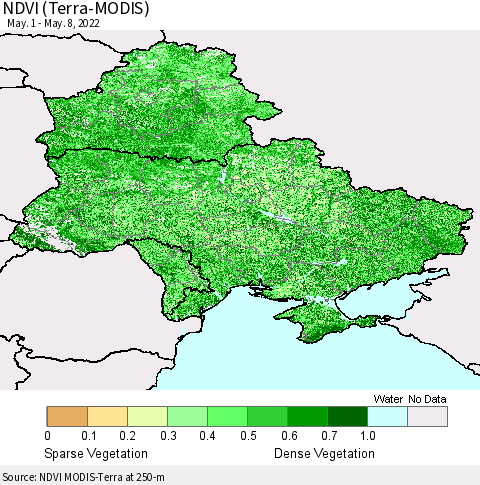 Ukraine, Moldova and Belarus NDVI (Terra-MODIS) Thematic Map For 5/1/2022 - 5/8/2022