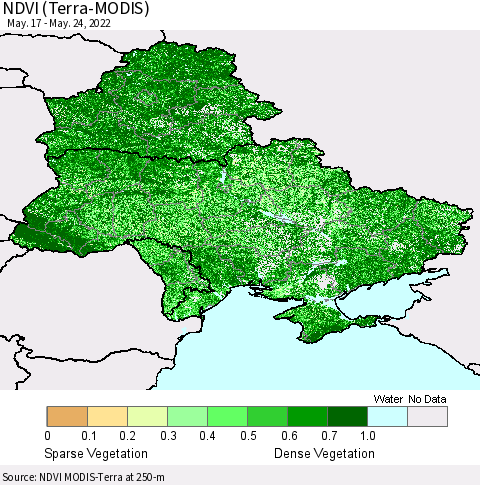 Ukraine, Moldova and Belarus NDVI (Terra-MODIS) Thematic Map For 5/17/2022 - 5/24/2022