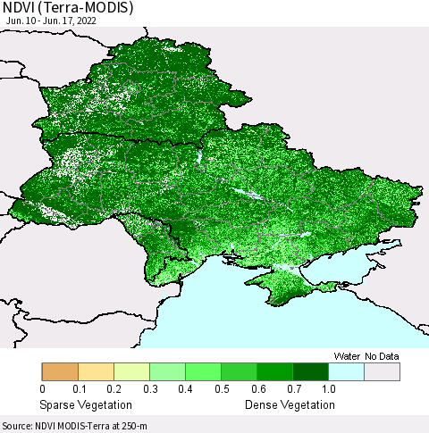 Ukraine, Moldova and Belarus NDVI (Terra-MODIS) Thematic Map For 6/10/2022 - 6/17/2022