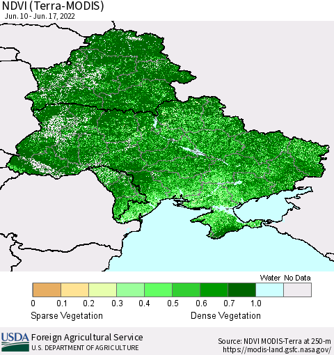 Ukraine, Moldova and Belarus NDVI (Terra-MODIS) Thematic Map For 6/11/2022 - 6/20/2022