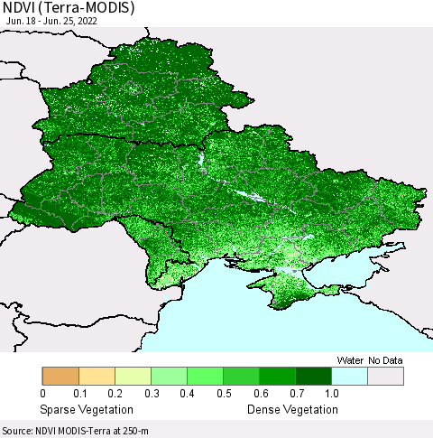 Ukraine, Moldova and Belarus NDVI (Terra-MODIS) Thematic Map For 6/18/2022 - 6/25/2022