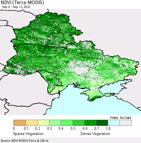 Ukraine, Moldova and Belarus NDVI (Terra-MODIS) Thematic Map For 9/6/2022 - 9/13/2022