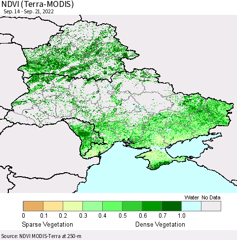 Ukraine, Moldova and Belarus NDVI (Terra-MODIS) Thematic Map For 9/14/2022 - 9/21/2022