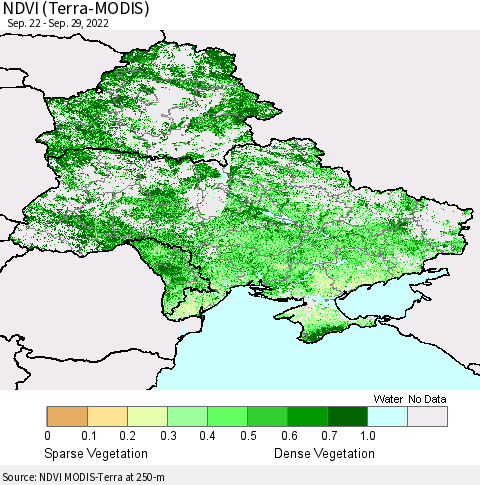 Ukraine, Moldova and Belarus NDVI (Terra-MODIS) Thematic Map For 9/22/2022 - 9/29/2022