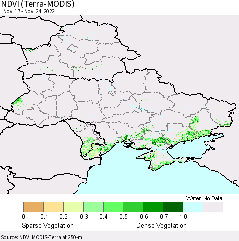 Ukraine, Moldova and Belarus NDVI (Terra-MODIS) Thematic Map For 11/17/2022 - 11/24/2022