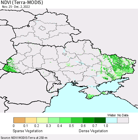 Ukraine, Moldova and Belarus NDVI (Terra-MODIS) Thematic Map For 11/25/2022 - 12/2/2022
