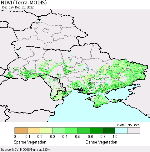 Ukraine, Moldova and Belarus NDVI (Terra-MODIS) Thematic Map For 12/19/2022 - 12/26/2022