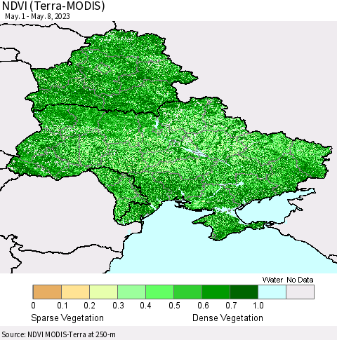 Ukraine, Moldova and Belarus NDVI (Terra-MODIS) Thematic Map For 5/1/2023 - 5/8/2023
