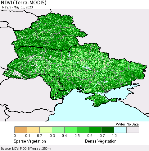 Ukraine, Moldova and Belarus NDVI (Terra-MODIS) Thematic Map For 5/9/2023 - 5/16/2023