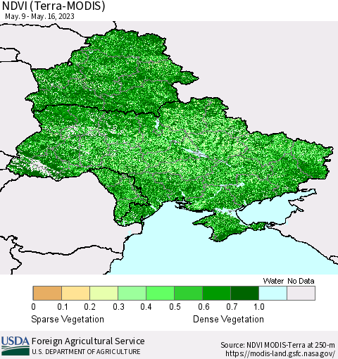 Ukraine, Moldova and Belarus NDVI (Terra-MODIS) Thematic Map For 5/11/2023 - 5/20/2023