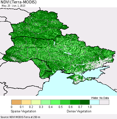 Ukraine, Moldova and Belarus NDVI (Terra-MODIS) Thematic Map For 5/25/2023 - 6/1/2023