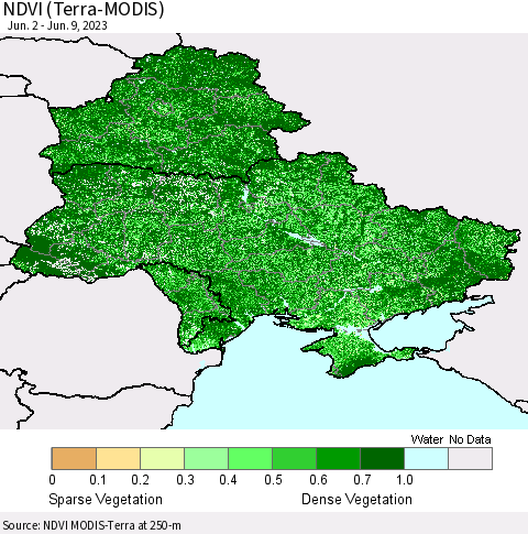 Ukraine, Moldova and Belarus NDVI (Terra-MODIS) Thematic Map For 6/2/2023 - 6/9/2023