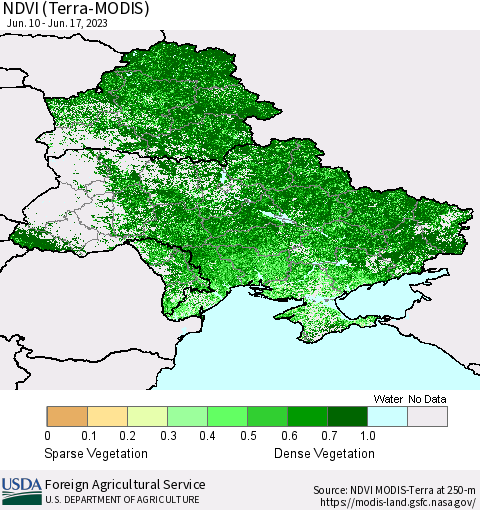 Ukraine, Moldova and Belarus NDVI (Terra-MODIS) Thematic Map For 6/11/2023 - 6/20/2023