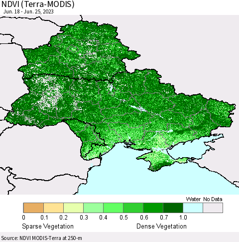 Ukraine, Moldova and Belarus NDVI (Terra-MODIS) Thematic Map For 6/18/2023 - 6/25/2023