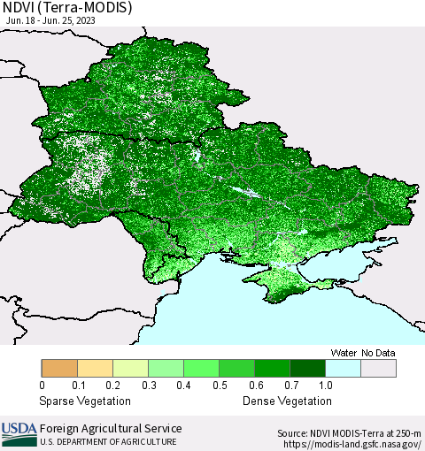 Ukraine, Moldova and Belarus NDVI (Terra-MODIS) Thematic Map For 6/21/2023 - 6/30/2023
