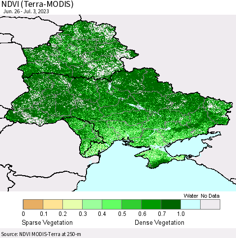 Ukraine, Moldova and Belarus NDVI (Terra-MODIS) Thematic Map For 6/26/2023 - 7/3/2023