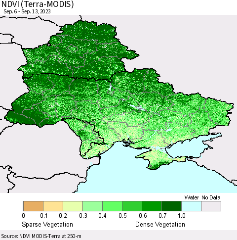 Ukraine, Moldova and Belarus NDVI (Terra-MODIS) Thematic Map For 9/6/2023 - 9/13/2023