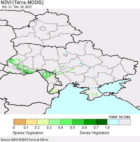 Ukraine, Moldova and Belarus NDVI (Terra-MODIS) Thematic Map For 12/11/2023 - 12/18/2023