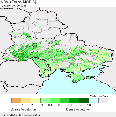 Ukraine, Moldova and Belarus NDVI (Terra-MODIS) Thematic Map For 12/19/2023 - 12/26/2023