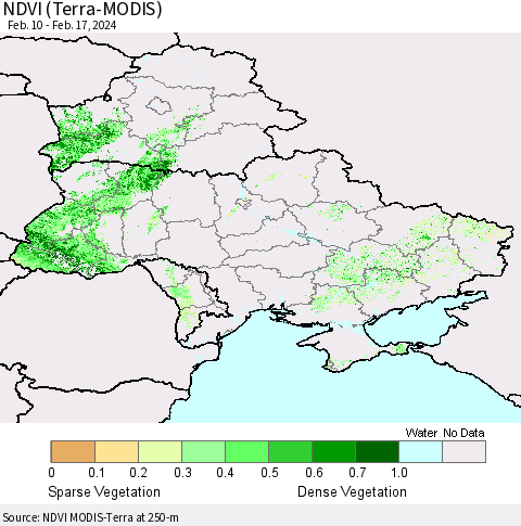 Ukraine, Moldova and Belarus NDVI (Terra-MODIS) Thematic Map For 2/10/2024 - 2/17/2024