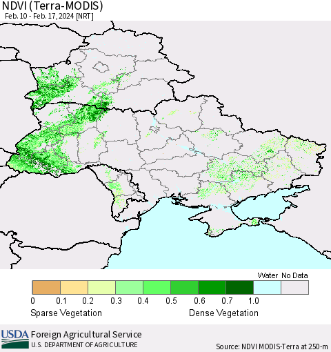 Ukraine, Moldova and Belarus NDVI (Terra-MODIS) Thematic Map For 2/11/2024 - 2/20/2024