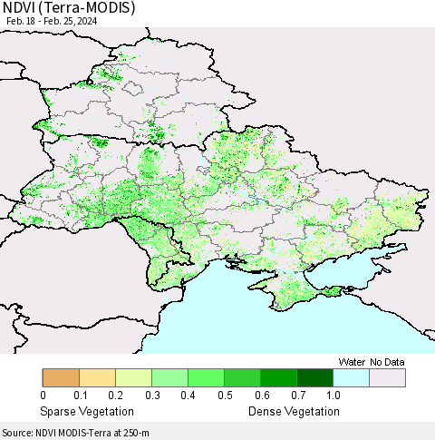Ukraine, Moldova and Belarus NDVI (Terra-MODIS) Thematic Map For 2/18/2024 - 2/25/2024