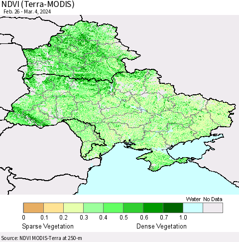 Ukraine, Moldova and Belarus NDVI (Terra-MODIS) Thematic Map For 2/26/2024 - 3/4/2024