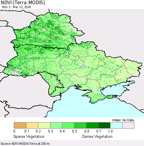 Ukraine, Moldova and Belarus NDVI (Terra-MODIS) Thematic Map For 3/5/2024 - 3/12/2024