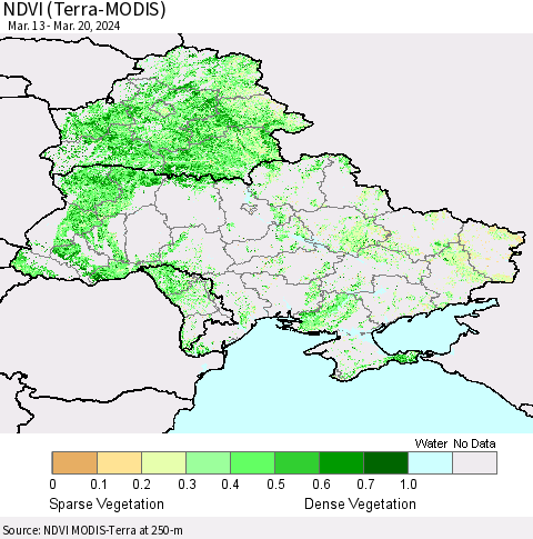 Ukraine, Moldova and Belarus NDVI (Terra-MODIS) Thematic Map For 3/13/2024 - 3/20/2024