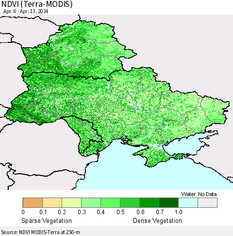 Ukraine, Moldova and Belarus NDVI (Terra-MODIS) Thematic Map For 4/6/2024 - 4/13/2024