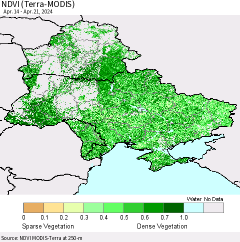 Ukraine, Moldova and Belarus NDVI (Terra-MODIS) Thematic Map For 4/14/2024 - 4/21/2024