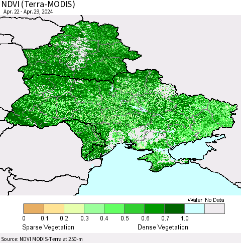 Ukraine, Moldova and Belarus NDVI (Terra-MODIS) Thematic Map For 4/22/2024 - 4/29/2024