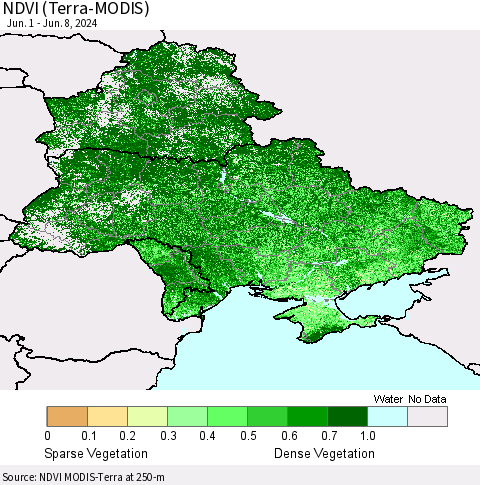 Ukraine, Moldova and Belarus NDVI (Terra-MODIS) Thematic Map For 6/1/2024 - 6/8/2024